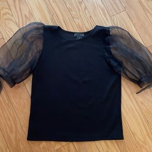 aqua black puff sleeve shirt